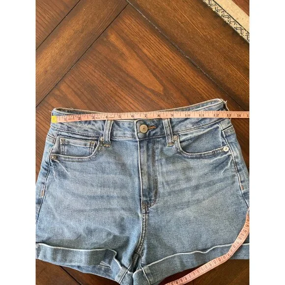 American Eagle Mom Short Jean Shorts Cuffed Light Wash Stretch High Rise 0 - Picture 6 of 8